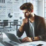 Solving Problems a man sitting at a desk with a laptop