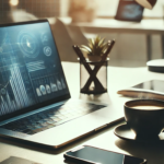 a laptop and a cup of coffee on a desk